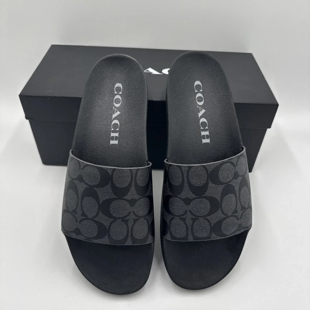 Coach FG2402 Signature PVC Slide Sandals Black Men's Size 11 D New in Box